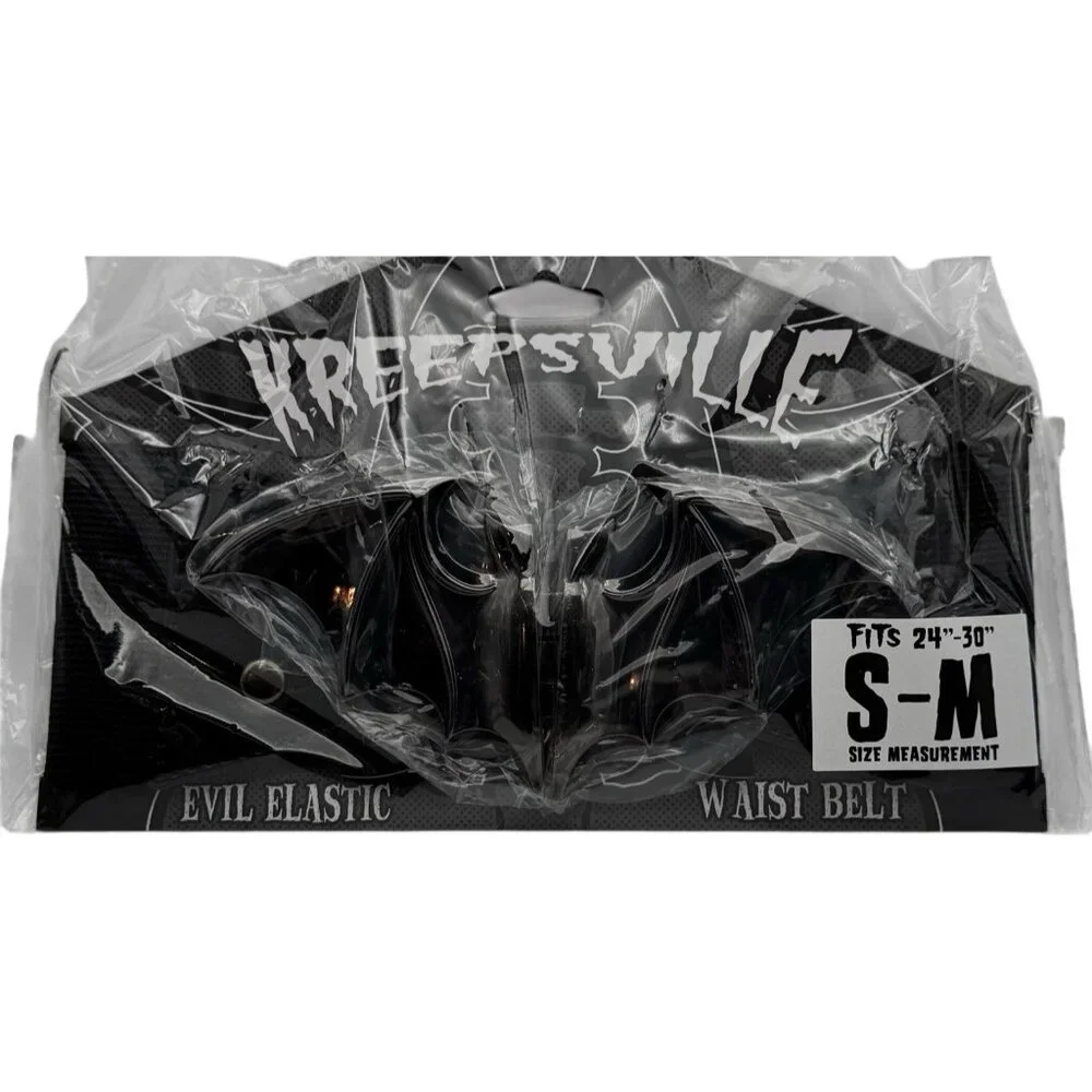 Bat Belt Womens S-M Black Stretchy Elastic Waist Halloween Kreepsville Gothic - Picture 6 of 6
